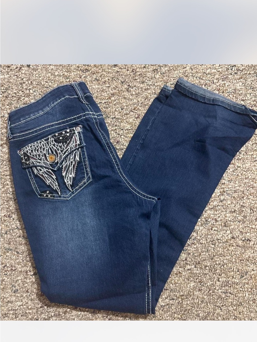 Women's Dark Blue Boot Cut Jeans with Embroidered Pocket